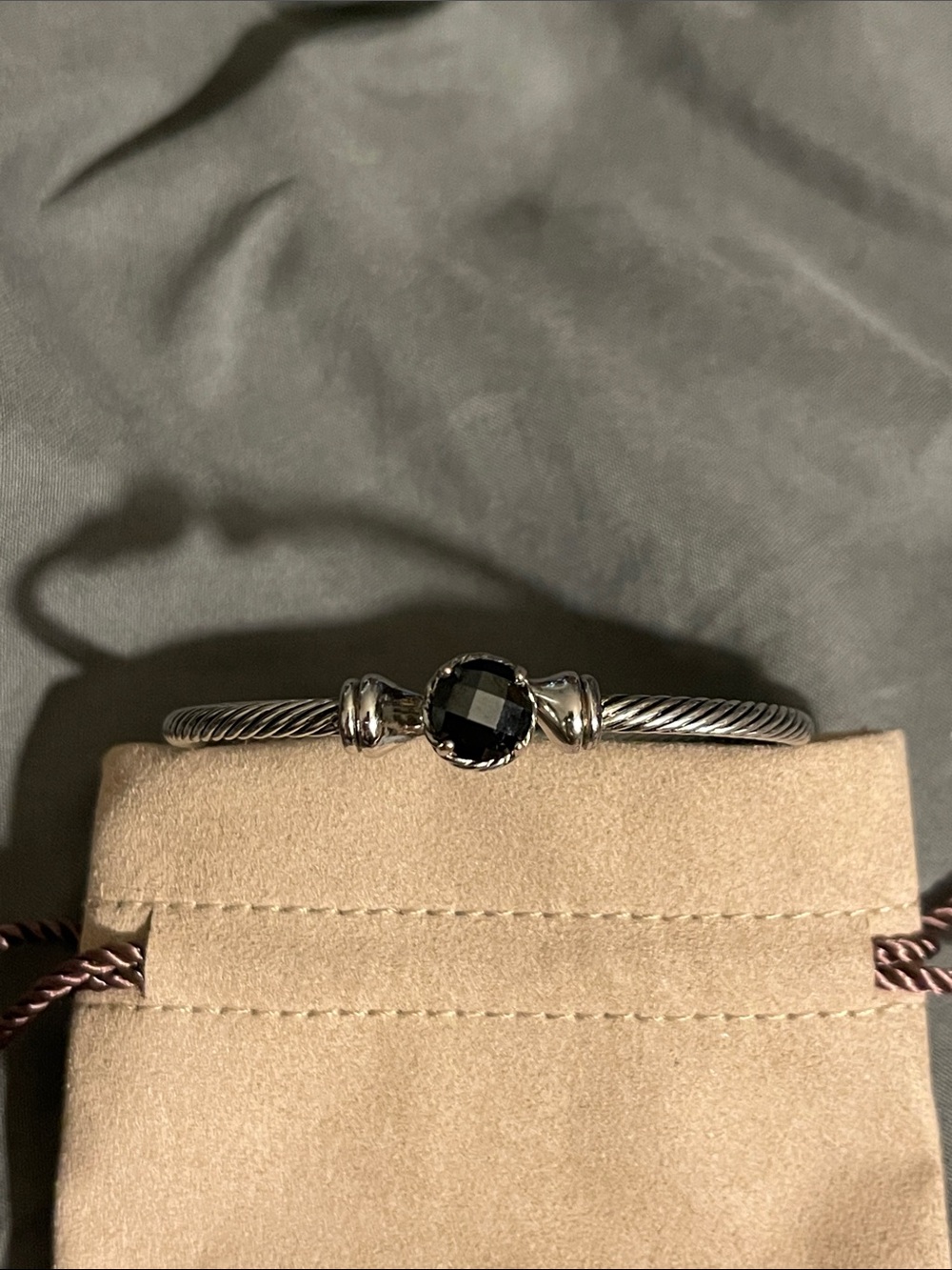 David Yurman Silver Cable Bracelet with Pavé Endcaps - Picture 2 of 3